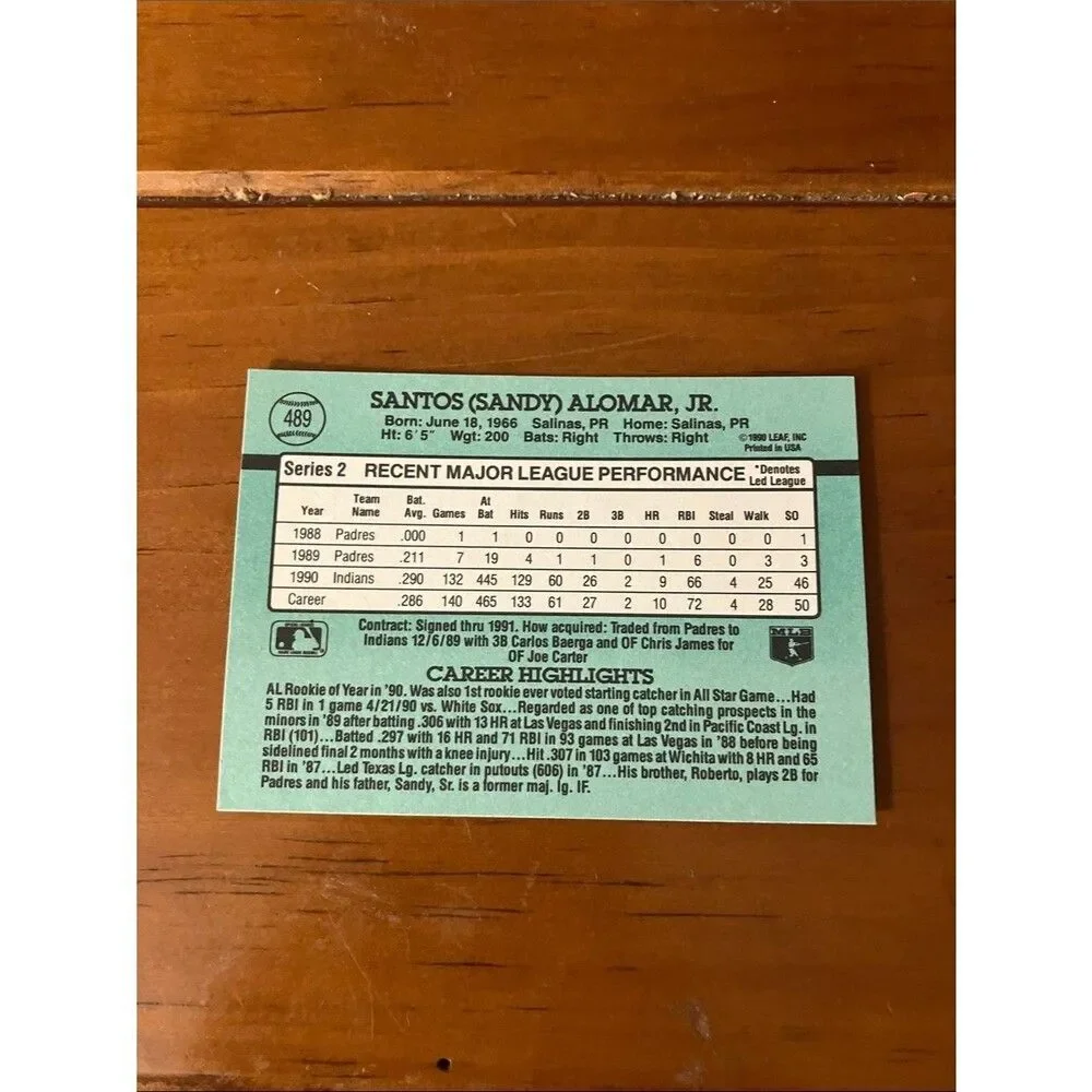 1991 Donruss Cleveland Indians Baseball Card Trading Card